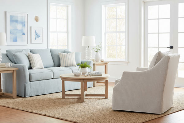 Giuliana Swivel Slipcover Accent Chair With Narrow Arms