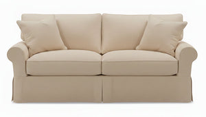 Bethany 76 Inch "Ready To Ship"  Slipcovered Light Brown Full Sleeper Sofa (Photo For Style Only)