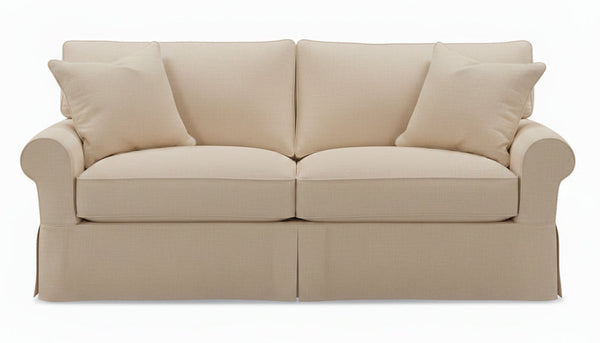 Bethany 76 Inch "Ready To Ship"  Slipcovered Light Brown Full Sleeper Sofa (Photo For Style Only)