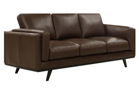 Jude 89 Inch Mid-Century Modern Leather Three Cushion Track Arm Sofa