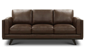 Jude 89 Inch Mid-Century Modern Leather Three Cushion Track Arm Sofa