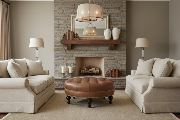 Soren 38 Inch Round Button Tufted Ottoman With Turned Legs