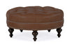 Image of Soren 38 Inch Round Button Tufted Ottoman With Turned Legs