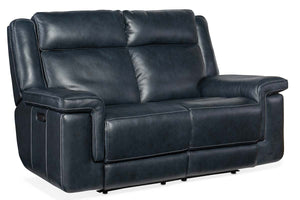 Spencer Cobalt "Quick Ship" ZERO GRAVITY Wall Hugger Power Leather Reclining Loveseat