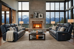 Spencer Cobalt 87 Inch "Quick Ship" ZERO GRAVITY Wall Hugger Power Leather Reclining Sofa