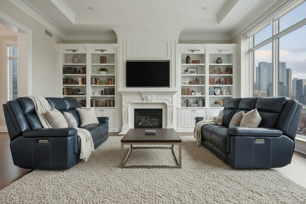 Spencer Cobalt 87 Inch "Quick Ship" ZERO GRAVITY Wall Hugger Power Leather Reclining Sofa