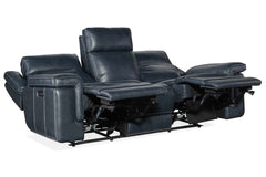 Spencer Cobalt 87 Inch "Quick Ship" ZERO GRAVITY Wall Hugger Power Leather Reclining Sofa