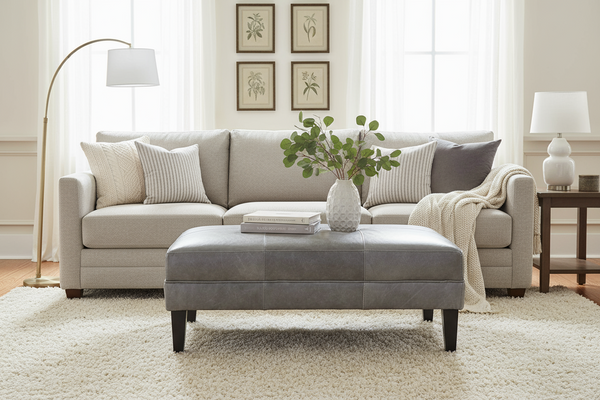 Stefan 36", 42" Or 46" Inch Rectangular Leather Ottoman (3 Sizes Available)