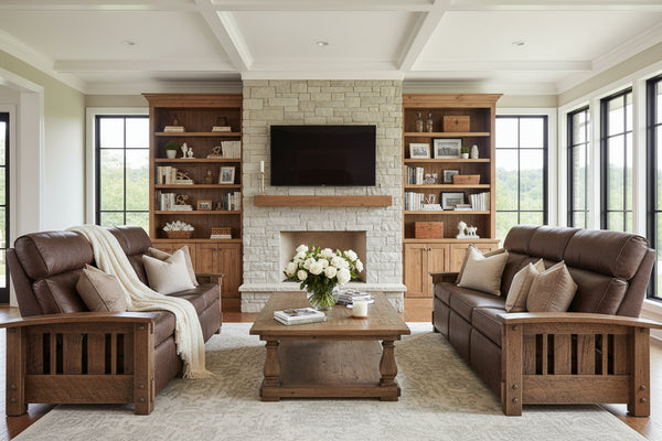 Stockton "Wall Hugger" Roughsawn Mission Style Leather Reclining Sofa