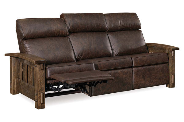 Stockton "Wall Hugger" Roughsawn Mission Style Leather Reclining Sofa