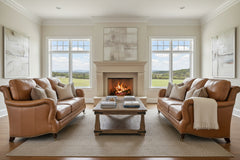 Sullivan 76 Inch Leather Sofa w/ Decorative Antique Brass Nailhead Trim