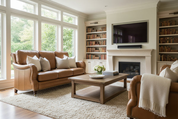 Sullivan 76 Inch Leather Sofa w/ Decorative Antique Brass Nailhead Trim