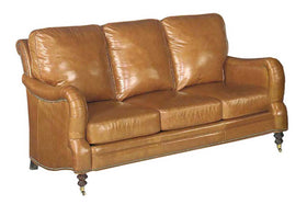Sullivan 76 Inch Leather Sofa w/ Decorative Antique Brass Nailhead Trim