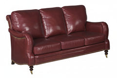 Sullivan 76 Inch Leather Sofa w/ Decorative Antique Brass Nailhead Trim