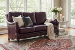 Sullivan 76 Inch Leather Sofa w/ Decorative Antique Brass Nailhead Trim