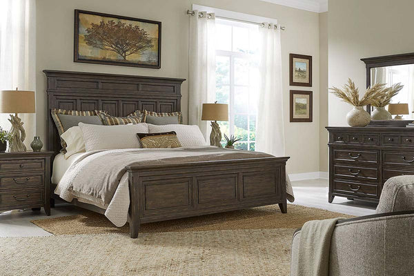 Sutton Queen Or King Saddle Brown Wood Panel Bed "Create Your Own Bedroom" Collection