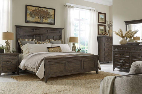 Sutton Queen Or King Saddle Brown Wood Panel Bed "Create Your Own Bedroom" Collection