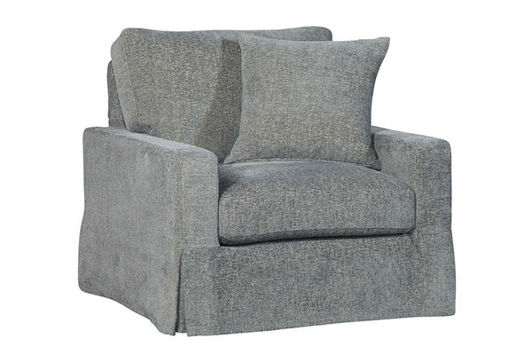 Tatum Mineral Slipcovered **SWIVEL** "Quick Ship" Track Arm Fabric Armchair