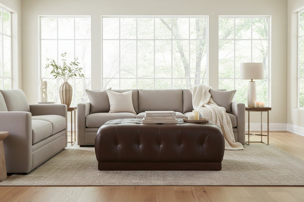 Taylor 54 Inch Long Leather Tufted Coffee Table Ottoman