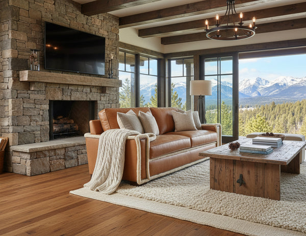 Telluride 90 Inch Traditional Two Cushion Shearling Leather Sofa