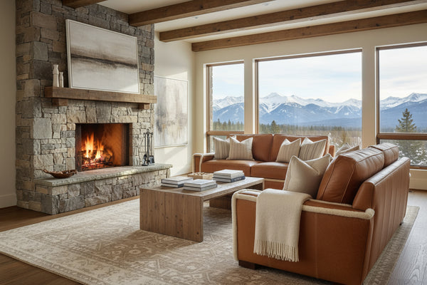 Telluride 90 Inch Traditional Two Cushion Shearling Leather Sofa