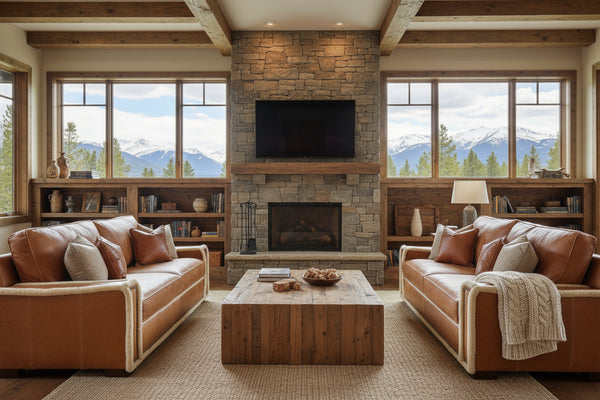 Telluride 90 Inch Traditional Two Cushion Shearling Leather Sofa