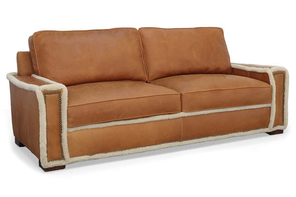 Telluride 90 Inch Traditional Two Cushion Shearling Leather Sofa