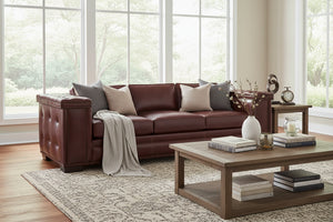The Duke 107 Inch Pillow Back Leather Grand Scale Sofa w/ Nailhead Trim