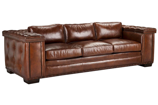 The Duke 107 Inch Pillow Back Leather Grand Scale Sofa w/ Nailhead Trim