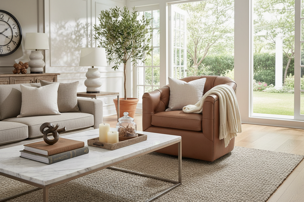 Theodore Leather Tufted Swivel Accent Chair