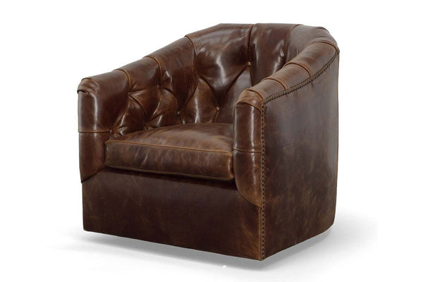 Theodore Leather Tufted Swivel Accent Chair