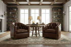 Theodore Leather Tufted Swivel Accent Chair