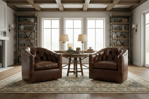 Theodore Leather Tufted Swivel Accent Chair