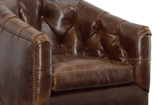 Theodore Leather Tufted Swivel Accent Chair