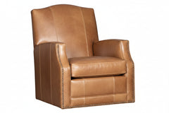 Toby Leather Tight Camelback SWIVEL Accent Chair With Nail Trim