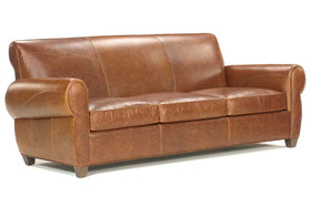 Tribeca XL 93 Inch Rustic Leather Rolled Tight Back Cigar Sofa - Embrace The Finest In Comfort And Quality