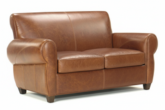 Tribeca Rustic Leather Rolled Tight Back 2 Seat Cigar Loveseat