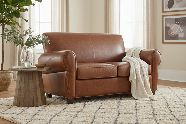 Tribeca Rustic Leather Rolled Tight Back 2 Seat Cigar Loveseat