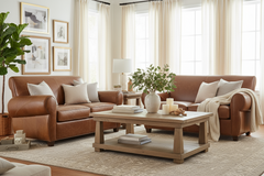 Tribeca Rustic Leather Rolled Tight Back 2 Seat Cigar Loveseat