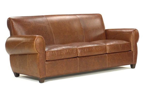 Tribeca 83 Inch Rustic Rolled Tight Back Leather Cigar Sofa