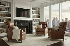 Troy Taupe POWER Leather "Quick Ship" Small Scale Modern Recliner