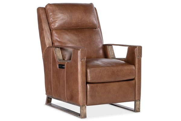 Troy Taupe POWER Leather "Quick Ship" Small Scale Modern Recliner