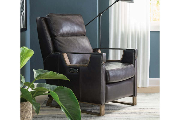 Troy Graphite POWER Leather "Quick Ship" Small Scale Modern Recliner