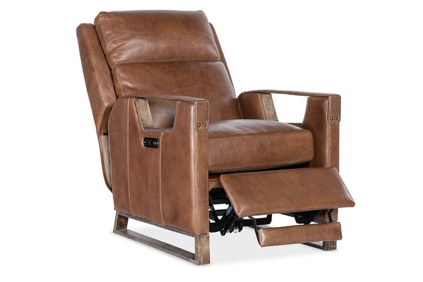 Troy Taupe POWER Leather "Quick Ship" Small Scale Modern Recliner