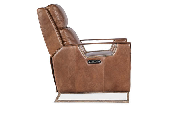 Troy Taupe POWER Leather "Quick Ship" Small Scale Modern Recliner