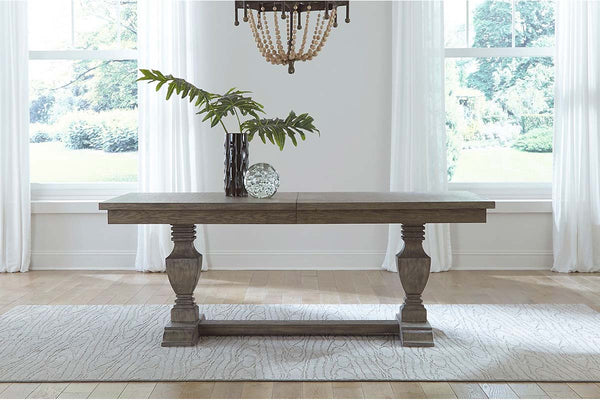 Valencia 7-Piece Havana Brown Rectangular Pedestal Dining Table Set