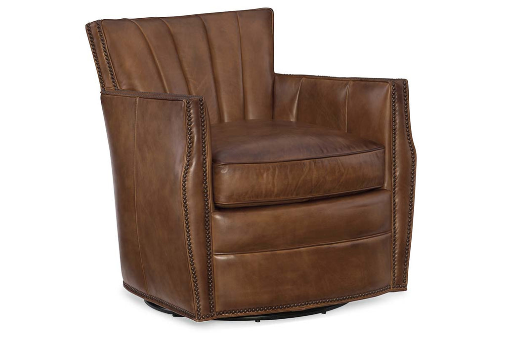 Vander Pawn Quick Ship Leather Swivel Accent Chair