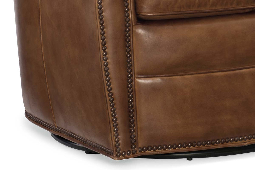 Vander Pawn Quick Ship Leather Swivel Accent Chair