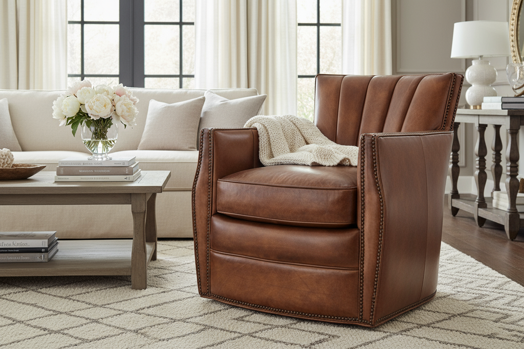 Vander Rook Quick Ship Leather Swivel Accent Chair