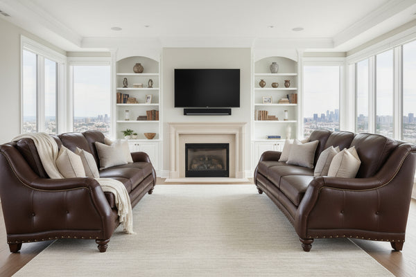 Vernon 84 Inch English Arm Leather Sofa